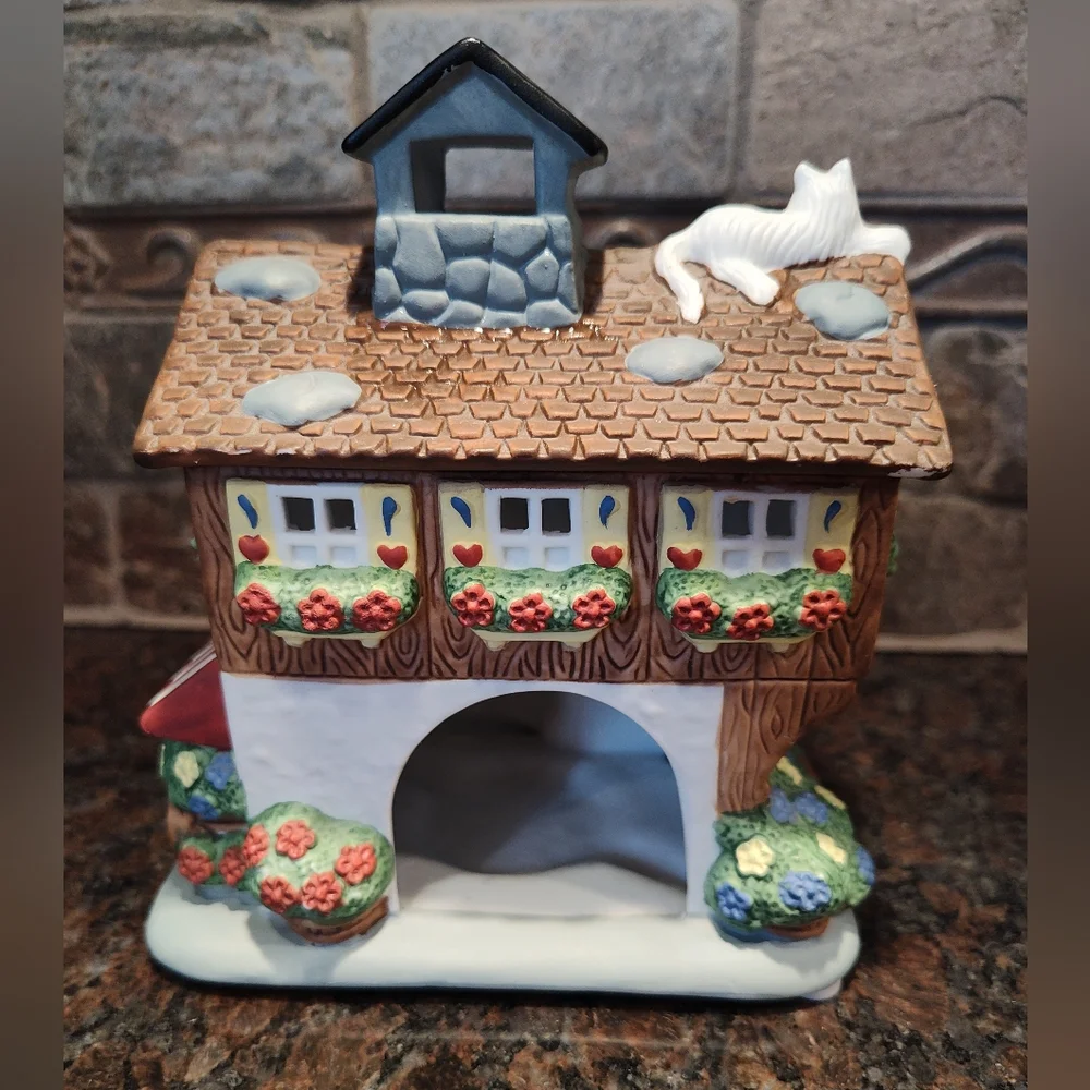 Partylite Flower Shop Tealight Holder, Retired, Vintage Ceramic Cottage - Picture 4 of 9